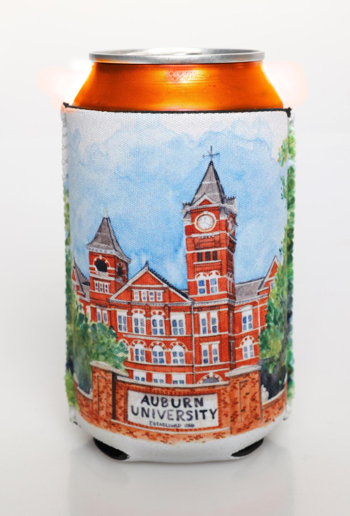 Auburn University Samford Hall Watercolor 12oz can insulator ( coozie )