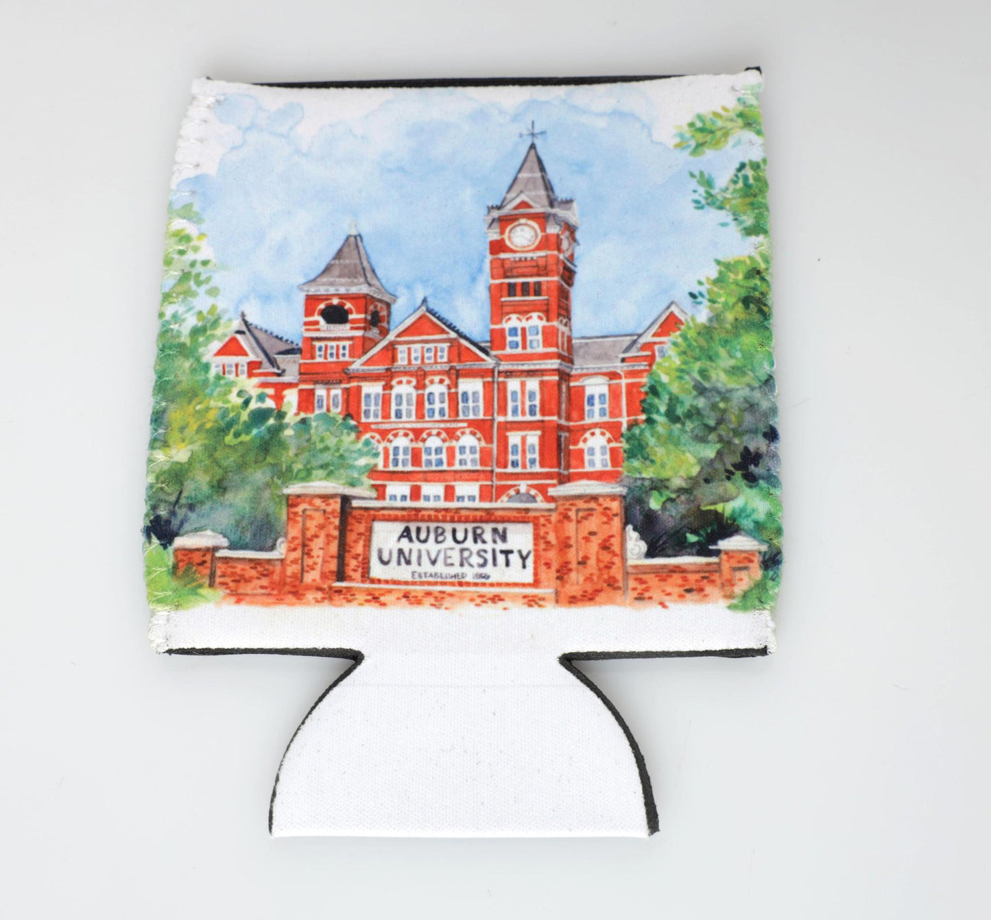 Auburn University Samford Hall Watercolor 12oz can insulator ( coozie )