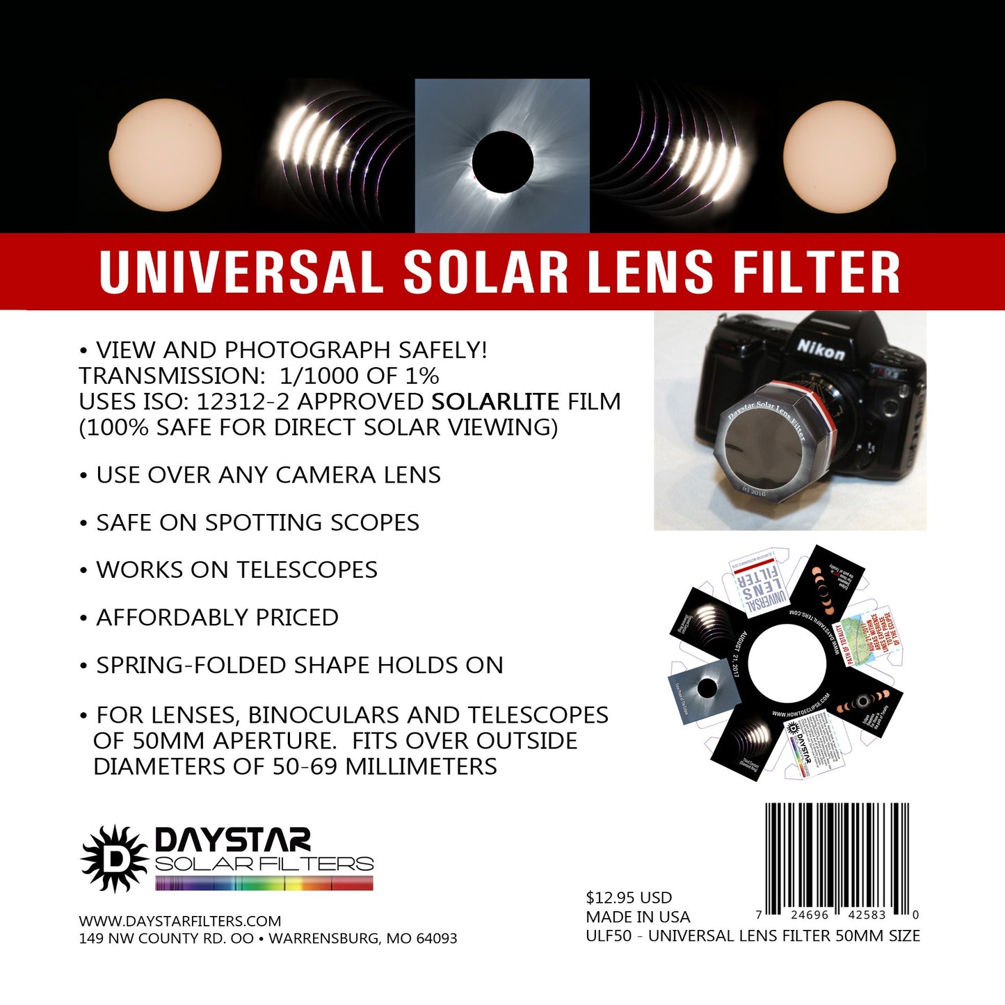 Daystar Solar Filter - Universal Solar Eclipse Filter 50mm