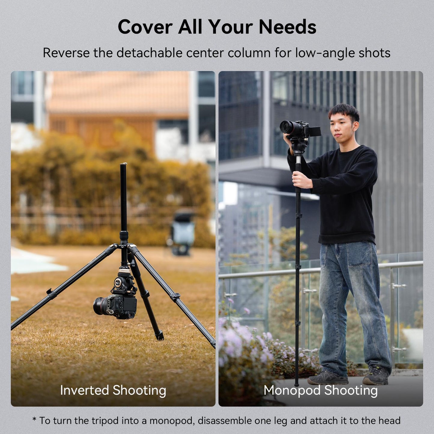 SmallRig CT210 Video Tripod with Fluid Head and Reversible Center Column