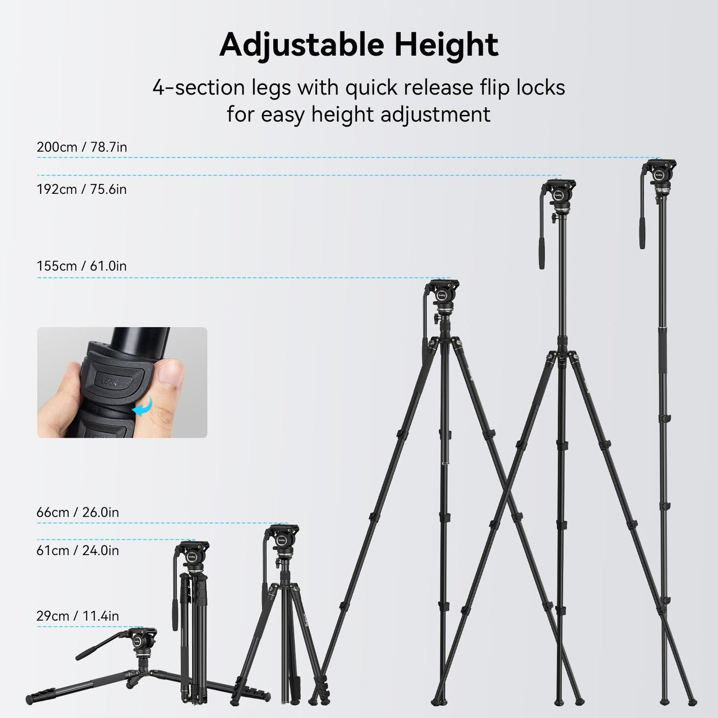 SmallRig CT210 Video Tripod with Fluid Head and Reversible Center Column
