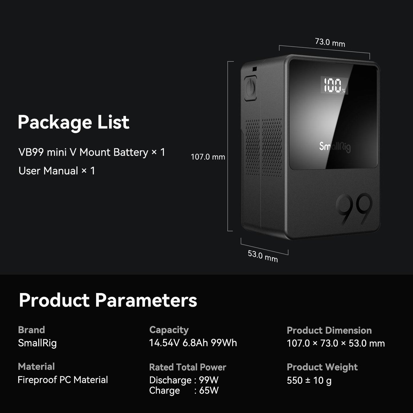SmallRig VB99 Mini V-Mount Battery (99Wh, Orange)